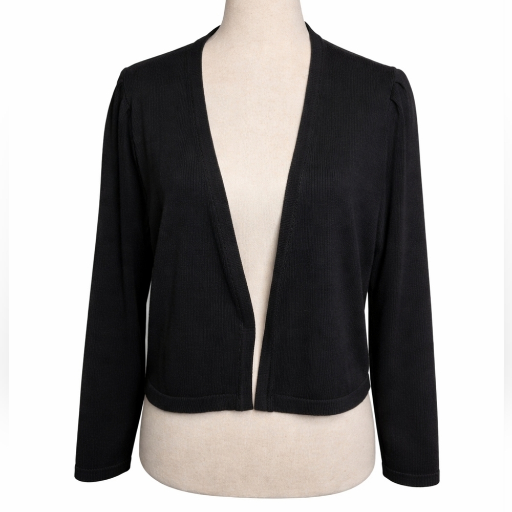 NWT Talbots Black Cropped Cardigan Cotton Modal Open Front Lightweight Sweater